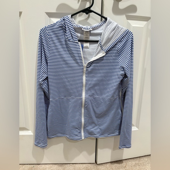 Tommy Bahama Breaker Bay Stripe Rashguard Size S Blue and White Hoodie ZipUp - Picture 3 of 7